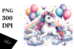 Whimsical Baby Unicorn with Balloons Product Image 1
