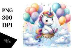 Whimsical Baby Unicorn with Balloons Product Image 1
