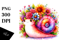 Cute Vibrant Flower Crown Snail Clipart Product Image 1