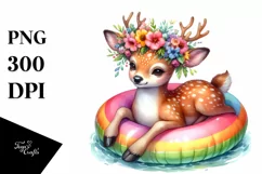 Watercolor Young Deer with Flowers Enjoying Water Float | Product Image 3