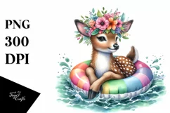 Watercolor Young Deer with Flowers Enjoying Water Float | Product Image 3