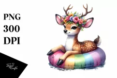 Watercolor Young Deer with Flowers Enjoying Water Float | Product Image 3