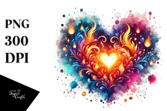 Watercolor Heart Made of Fire, Transparent PNG Product Image 1