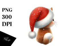 Cute Watercolor Cat with Christmas Decorations PNG Product Image 1