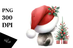 Cute Cat with Santa Hat, Transparent PNG Product Image 1