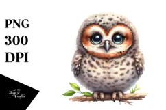 Baby Owl in Watercolor PNG Product Image 1