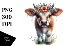 Adorned Baby Cow in Watercolor PNG Product Image 1