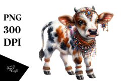 Adorned Baby Cow in Watercolor PNG Product Image 1