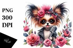 Papillon Punk Singer Watercolor Clipart Product Image 1