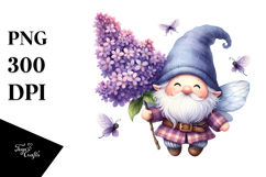 Cute Floating Gnome with Lilac PNG Product Image 1