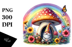 Colorful Gnome House with Rainbow and Flowers | Clipart Product Image 1