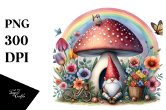 Colorful Gnome House with Rainbow and Flowers | Clipart Product Image 1