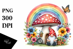 Colorful Gnome House with Rainbow and Flowers | Clipart Product Image 1
