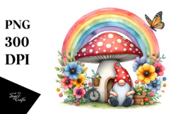 Colorful Gnome House with Rainbow and Flowers | Clipart Product Image 1