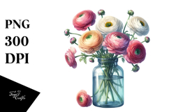 Colorful Ranunculus Bottle | Sublimation Clipart Product Image 1