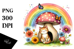 Colorful Cat House with Rainbow and Flowers | Clipart Product Image 1