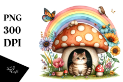 Colorful Cat House with Rainbow and Flowers | Clipart Product Image 1