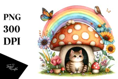 Colorful Cat House with Rainbow and Flowers | Clipart Product Image 1