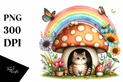 Colorful Cat House with Rainbow and Flowers | Clipart Product Image 3