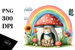 Colorful Cat House with Rainbow and Flowers | Clipart Product Image 1