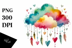 Watercolor Moon with Hanging Hearts, PNG Product Image 1