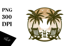 Vintage Tropical Tree Beach Chairs Clipart Product Image 1