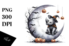 Halloween Rhino on Moon PNG Product Image 1