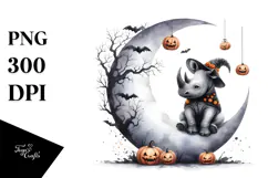 Halloween Rhino on Moon PNG Product Image 1