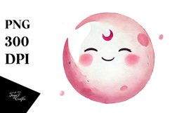 Simple Pinkish Smiling Moon PNG Product Image 1