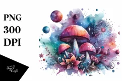 Colorful Astral Mushroom Watercolor Clipart Product Image 3