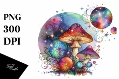 Colorful Astral Mushroom Watercolor Clipart Product Image 3