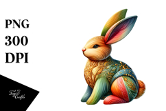 Wood Bunny with Golden Insertions PNG Product Image 1