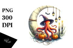 Octopus Dressed for Halloween, Watercolor PNG Product Image 1