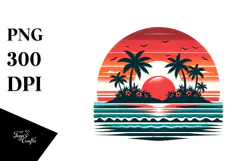 Vintage Tropical Island Sunset PNG Product Image 1
