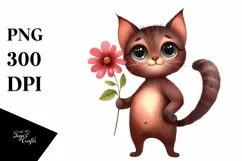 Brown Cat Caricature Watercolor Clipart Product Image 1