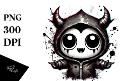 Funny Demon with Spooky Hoodie, Vibrant Watercolor PNG Product Image 1