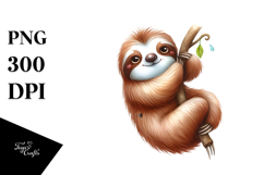 Funny Wimsical Sloth Watercolor Clipart Product Image 1