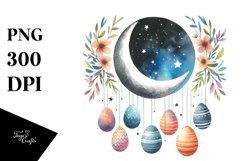 Simple Watercolor Digital Painting with Half Moon, Product Image 1