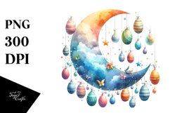 Simple Watercolor Digital Painting with Half Moon, Product Image 1
