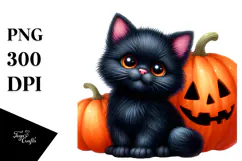 Cute Black Cat with Pumpkins | Sublimation | Clipart Product Image 1
