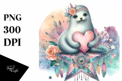 Colorful Boho Seal Holding Heart PNG Product Image 1