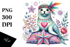 Colorful Boho Seal Holding Heart PNG Product Image 1