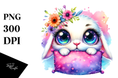 Cute Baby Rabbit with Pillow PNG Product Image 1