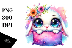 Cute Baby Rabbit with Pillow PNG Product Image 1