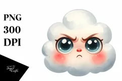 Watercolor Funny Baby Face Expressive Cloud PNG Product Image 1
