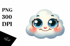 Watercolor Funny Baby Face Expressive Cloud PNG Product Image 1