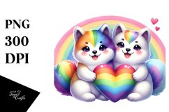 Cute Rainbow with Akita Heart PNG Product Image 1