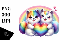 Cute Rainbow with Akita Heart PNG Product Image 1