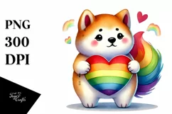 Cute Rainbow with Akita Heart PNG Product Image 1