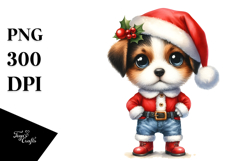 Expressive Puppy in Santa Suit Standing Up Product Image 1